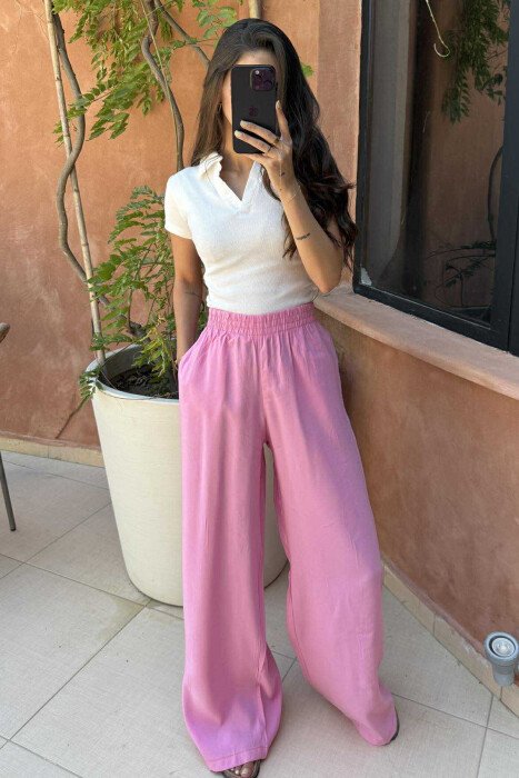 ONE COLOR SIMPLE WOMEN TROUSERS PINK/ROZE - 3