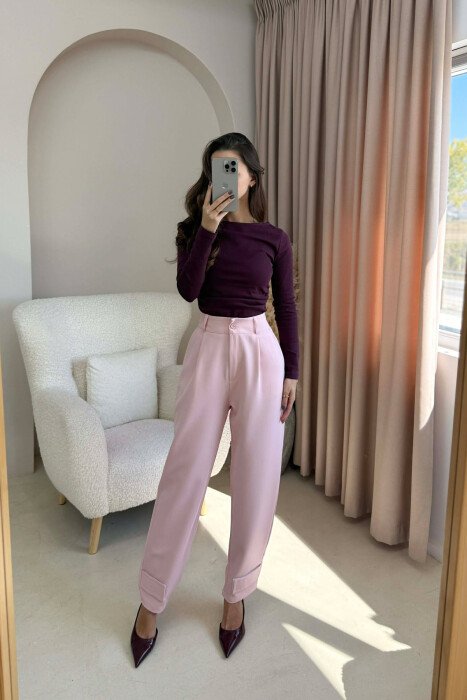 ONE COLOR SIMPLE WOMEN TROUSERS PINK/ROZE - 2