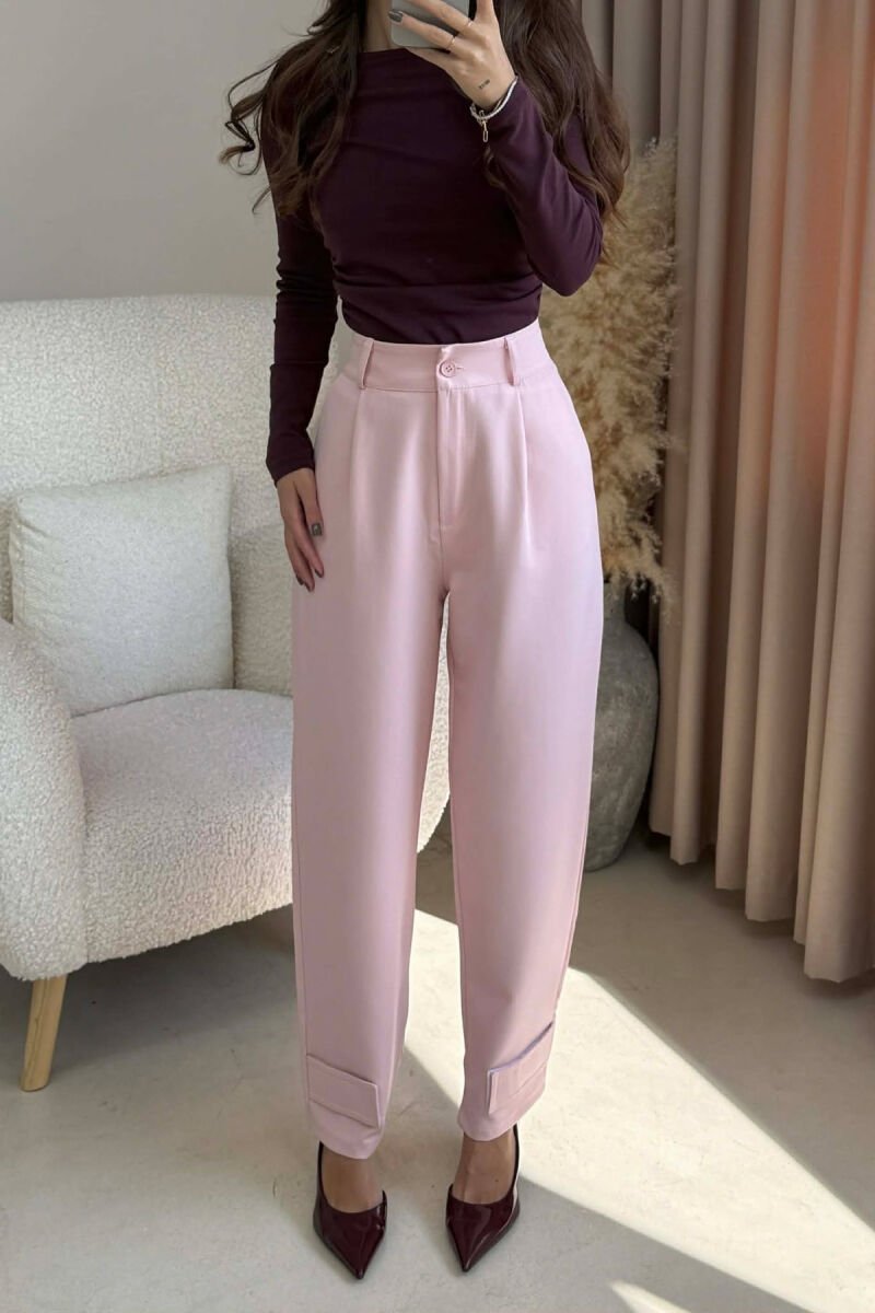 ONE COLOR SIMPLE WOMEN TROUSERS PINK/ROZE - 1