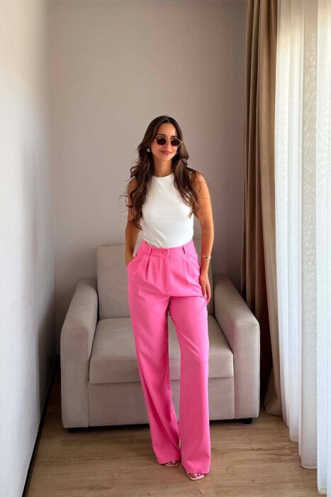 ONE COLOR SIMPLE WOMEN TROUSERS PINK/ROZE - 3
