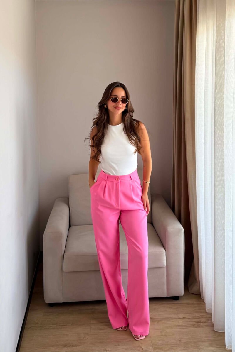 ONE COLOR SIMPLE WOMEN TROUSERS PINK/ROZE - 3