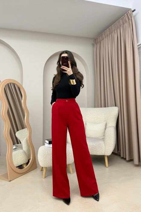ONE COLOR SIMPLE WOMEN TROUSERS RED/E KUQE - KLAUDIO FASHION