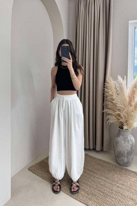 ONE COLOR SIMPLE WOMEN TROUSERS WHITE-E BARDHE - 2