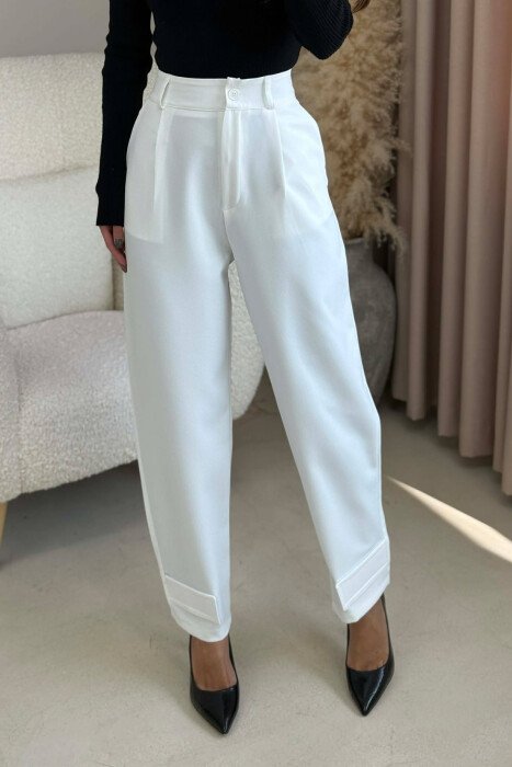 ONE COLOR SIMPLE WOMEN TROUSERS WHITE-E BARDHE - KLAUDIO FASHION