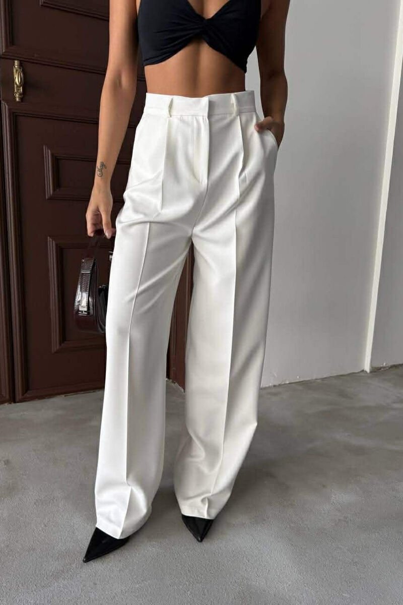 ONE COLOR SIMPLE WOMEN TROUSERS WHITE-E BARDHE - 3