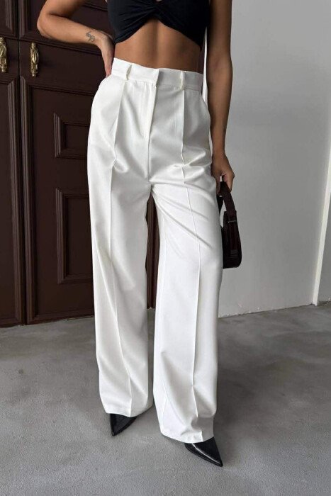 ONE COLOR SIMPLE WOMEN TROUSERS WHITE-E BARDHE - KLAUDIO FASHION