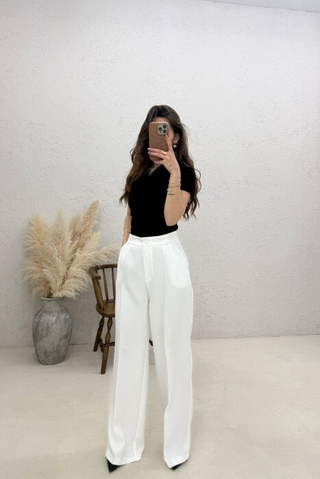 ONE COLOR SIMPLE WOMEN TROUSERS WHITE-E BARDHE - KLAUDIO FASHION