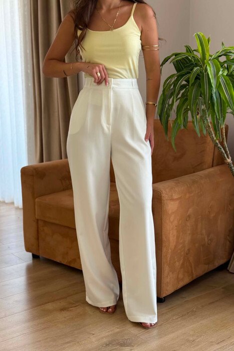 ONE COLOR SIMPLE WOMEN TROUSERS WHITE-E BARDHE - 2