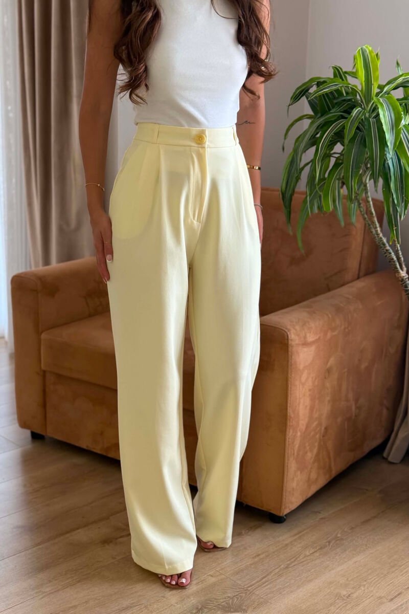 ONE COLOR SIMPLE WOMEN TROUSERS YELLOW/E VERDHE - 2