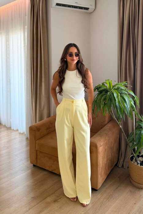 ONE COLOR SIMPLE WOMEN TROUSERS YELLOW/E VERDHE - 3