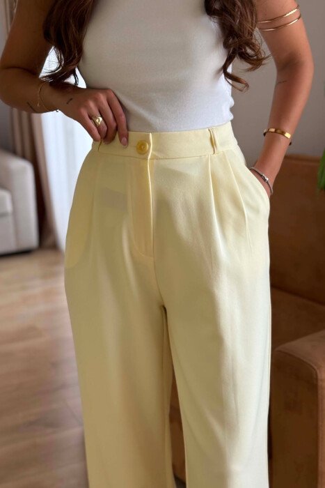 ONE COLOR SIMPLE WOMEN TROUSERS YELLOW/E VERDHE - 4