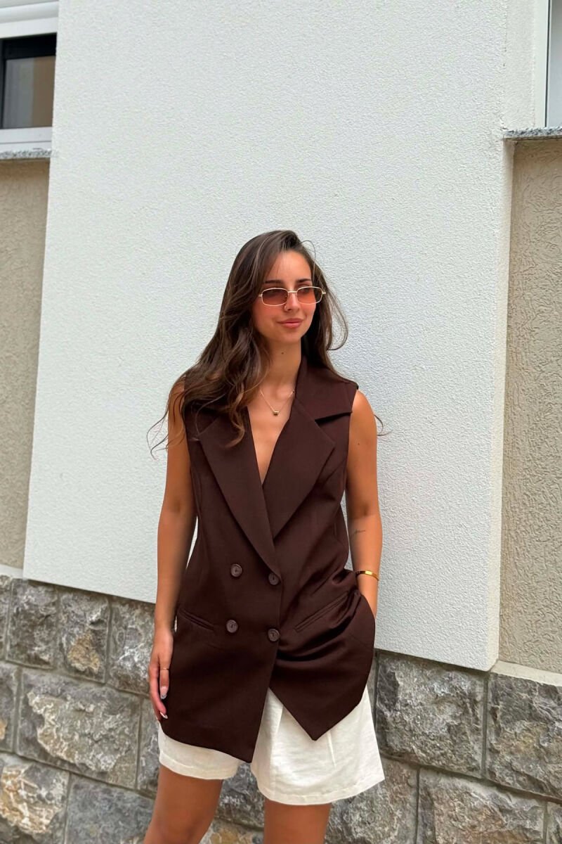 ONE COLOR SIMPLE WOMEN VEST BROWN/KAFE - 1