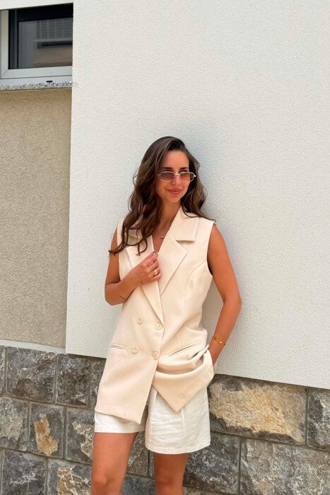 ONE COLOR SIMPLE WOMEN VEST CREAM/KREM - 