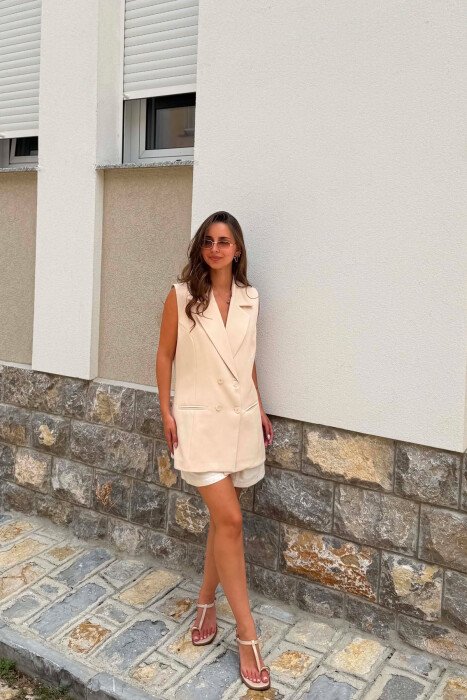 ONE COLOR SIMPLE WOMEN VEST CREAM/KREM - 4