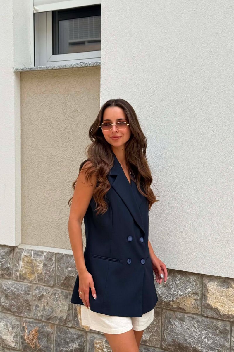 ONE COLOR SIMPLE WOMEN VEST DARK BLUE/BEE - 2