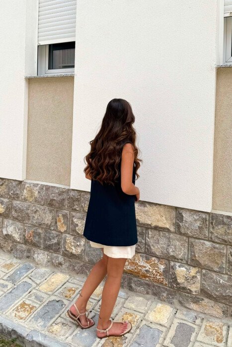 ONE COLOR SIMPLE WOMEN VEST DARK BLUE/BEE - 3