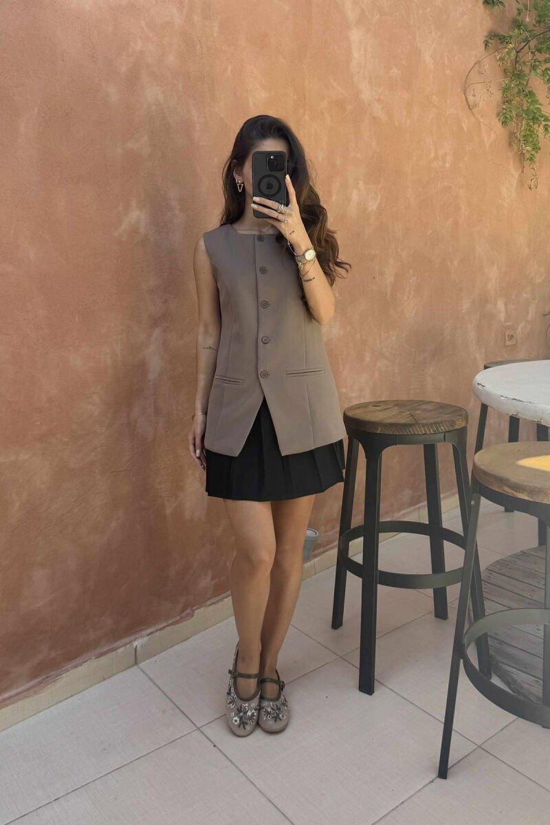 ONE COLOR SIMPLE WOMEN VEST LIGHT BROWN/KAZB - 1