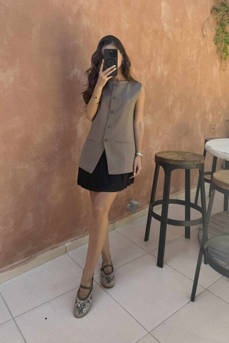 ONE COLOR SIMPLE WOMEN VEST LIGHT BROWN/KAZB - 4