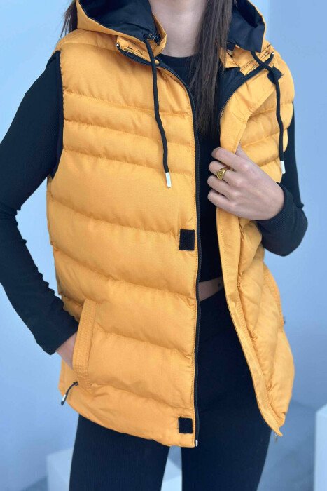 ONE COLOR SIMPLE WOMEN VEST MUSTARD/MUSTARDE - KLAUDIO FASHION