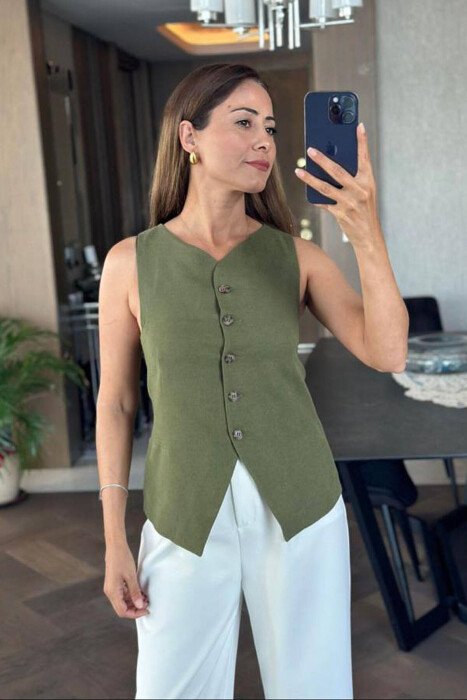 ONE COLOR SIMPLE WOMEN VEST OLIVE/ULLI - KLAUDIO FASHION