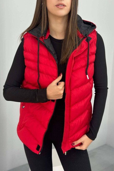 ONE COLOR SIMPLE WOMEN VEST RED/E KUQE - KLAUDIO FASHION