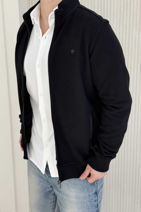 ONE COLOR SIMPLE ZIPPER MEN JACKET BLACK/ E ZEZE - 2