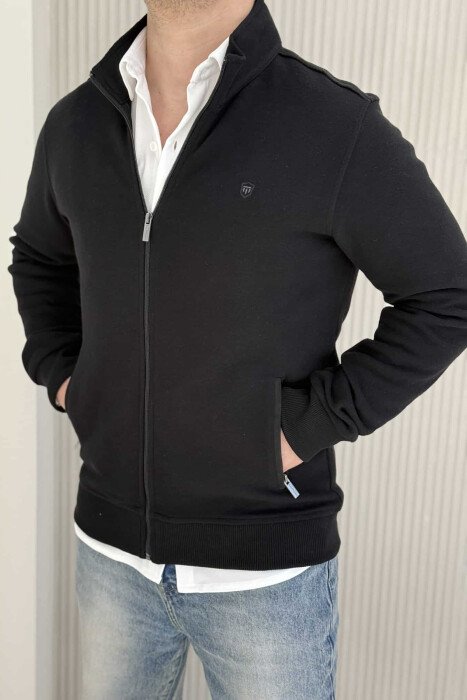 ONE COLOR SIMPLE ZIPPER MEN JACKET BLACK/ E ZEZE 