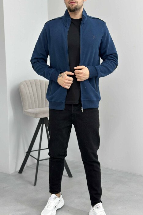 ONE COLOR SIMPLE ZIPPER MEN JACKET NAVY BLUE/BLU MARINE - 1