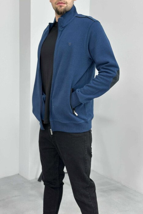 ONE COLOR SIMPLE ZIPPER MEN JACKET NAVY BLUE/BLU MARINE - 3