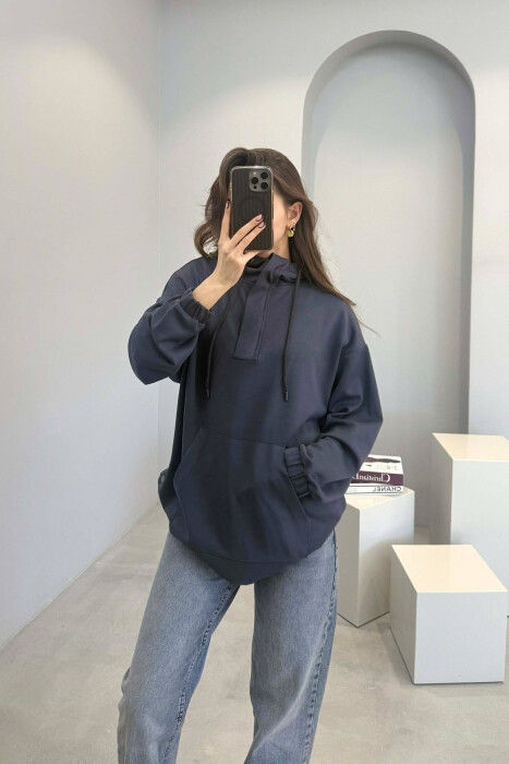 ONE COLOR SIMPLE ZIPPER NECK WOMEN HOODIE DARK GREY/GEE - KLAUDIO FASHION