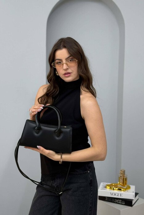 ONE COLOR SIMPLE ZIPPER WOMEN BAG BLACK/ E ZEZE - 4
