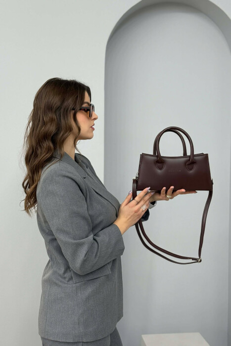 ONE COLOR SIMPLE ZIPPER WOMEN BAG DARK BROWN/KAE - 4