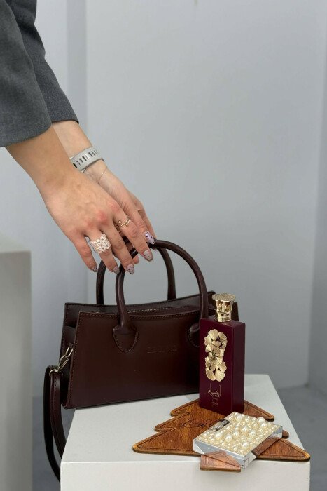 ONE COLOR SIMPLE ZIPPER WOMEN BAG DARK BROWN/KAE - 1