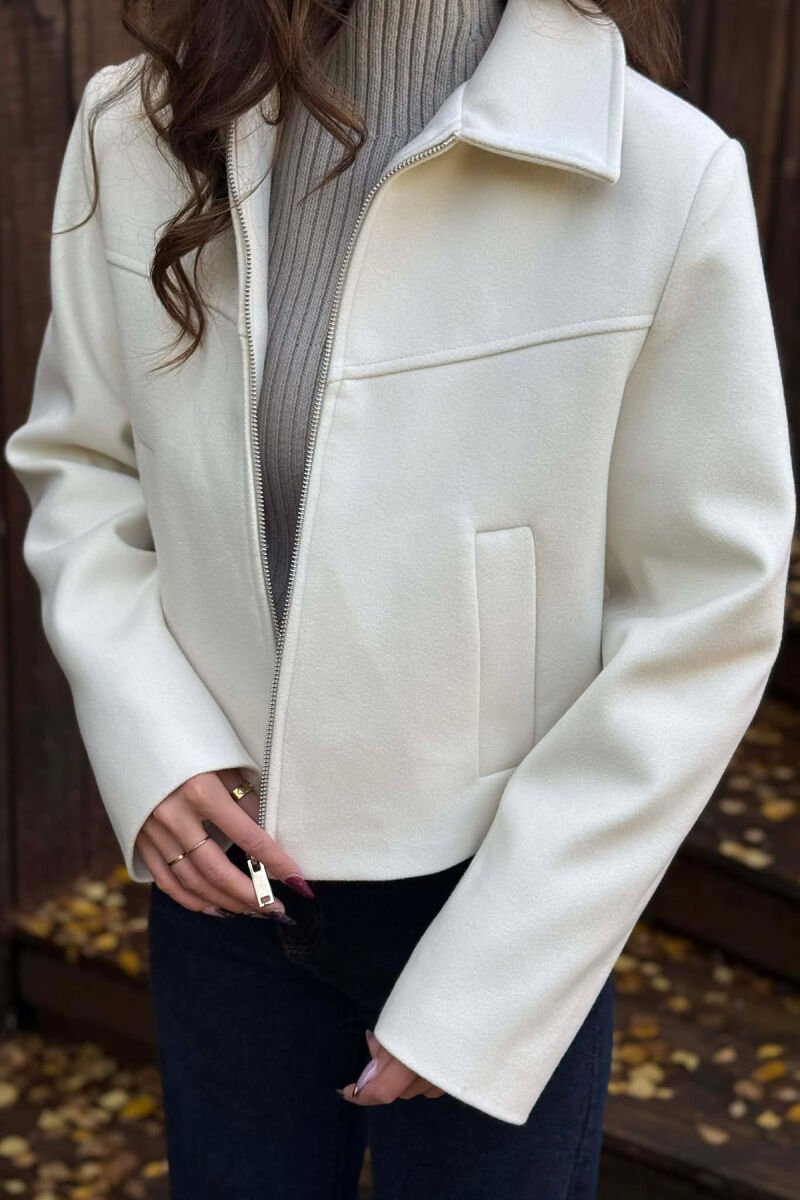 ONE COLOR SIMPLE ZIPPER WOMEN JACKET CREAM/KREM - 2