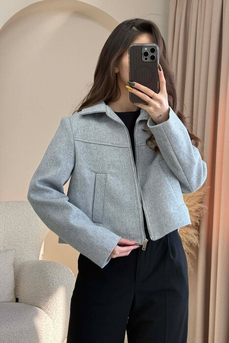 ONE COLOR SIMPLE ZIPPER WOMEN JACKET GREY/GRI - 3