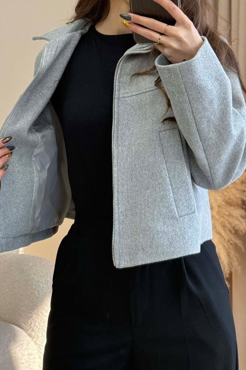 ONE COLOR SIMPLE ZIPPER WOMEN JACKET GREY/GRI - 4