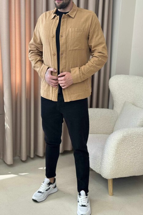 ONE COLOR SINGLE POCKET BUTTONED MEN JACKET LIGHT BROWN/KAZB - 1