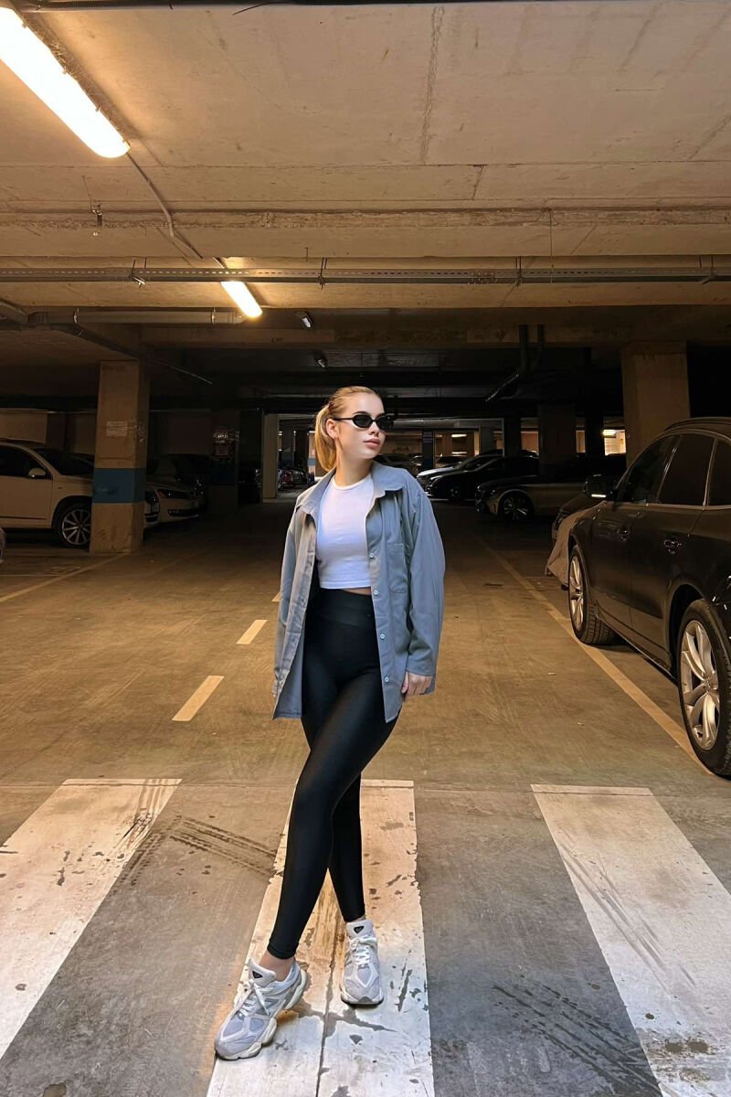 ONE COLOR SINGLE POCKET LONG SLEEVE WOMEN SHIRT GREY/GRI - 9