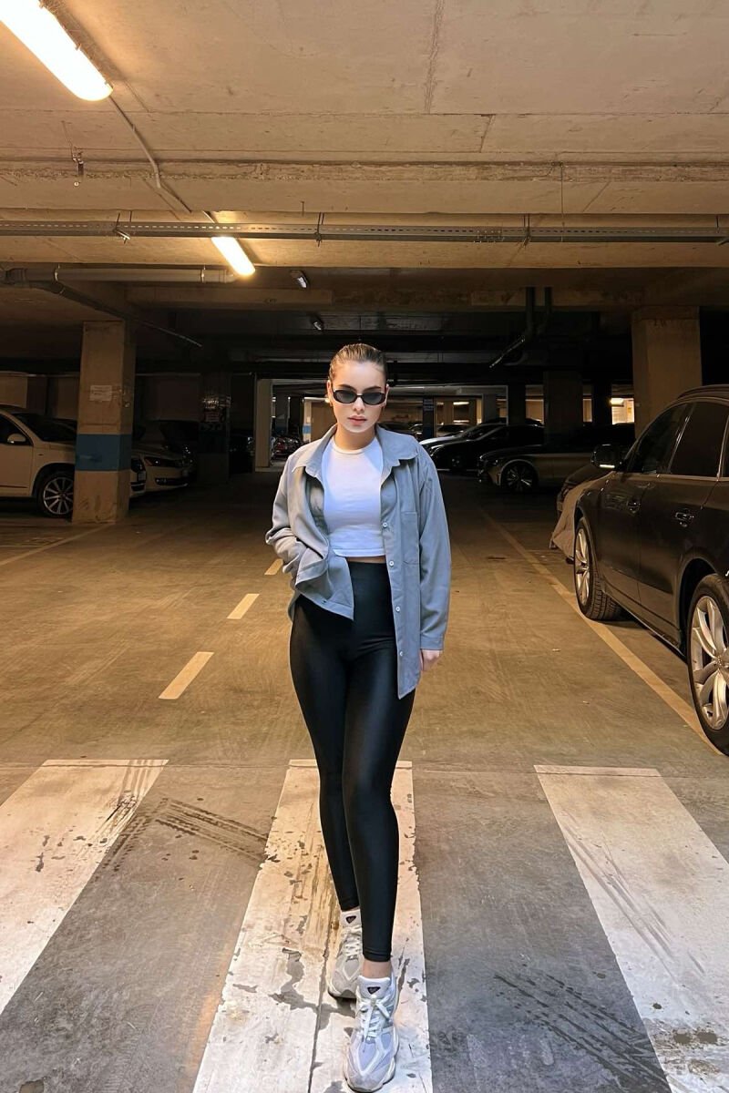 ONE COLOR SINGLE POCKET LONG SLEEVE WOMEN SHIRT GREY/GRI - 10