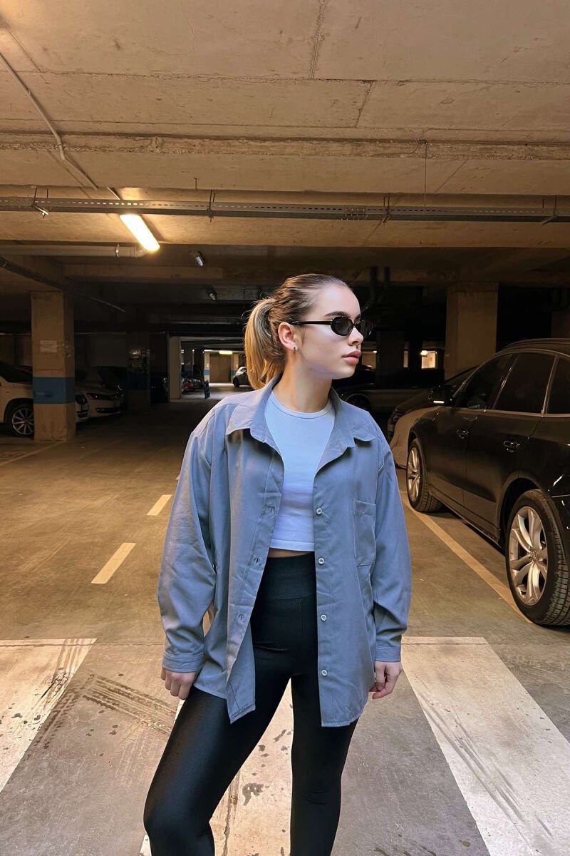 ONE COLOR SINGLE POCKET LONG SLEEVE WOMEN SHIRT GREY/GRI - 12