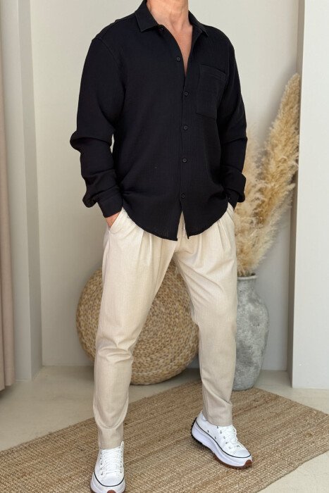 ONE COLOR SINGLE POCKET MEN SHIRT BLACK/ E ZEZE - 2