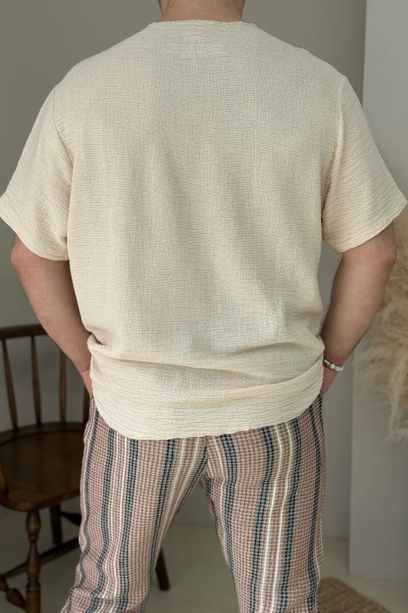 ONE COLOR SINGLE POCKET MEN T-SHIRT CREAM/KREM - 3