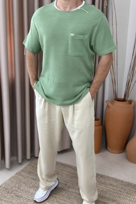 ONE COLOR SINGLE POCKET MEN T-SHIRT MINT/MENTE - 