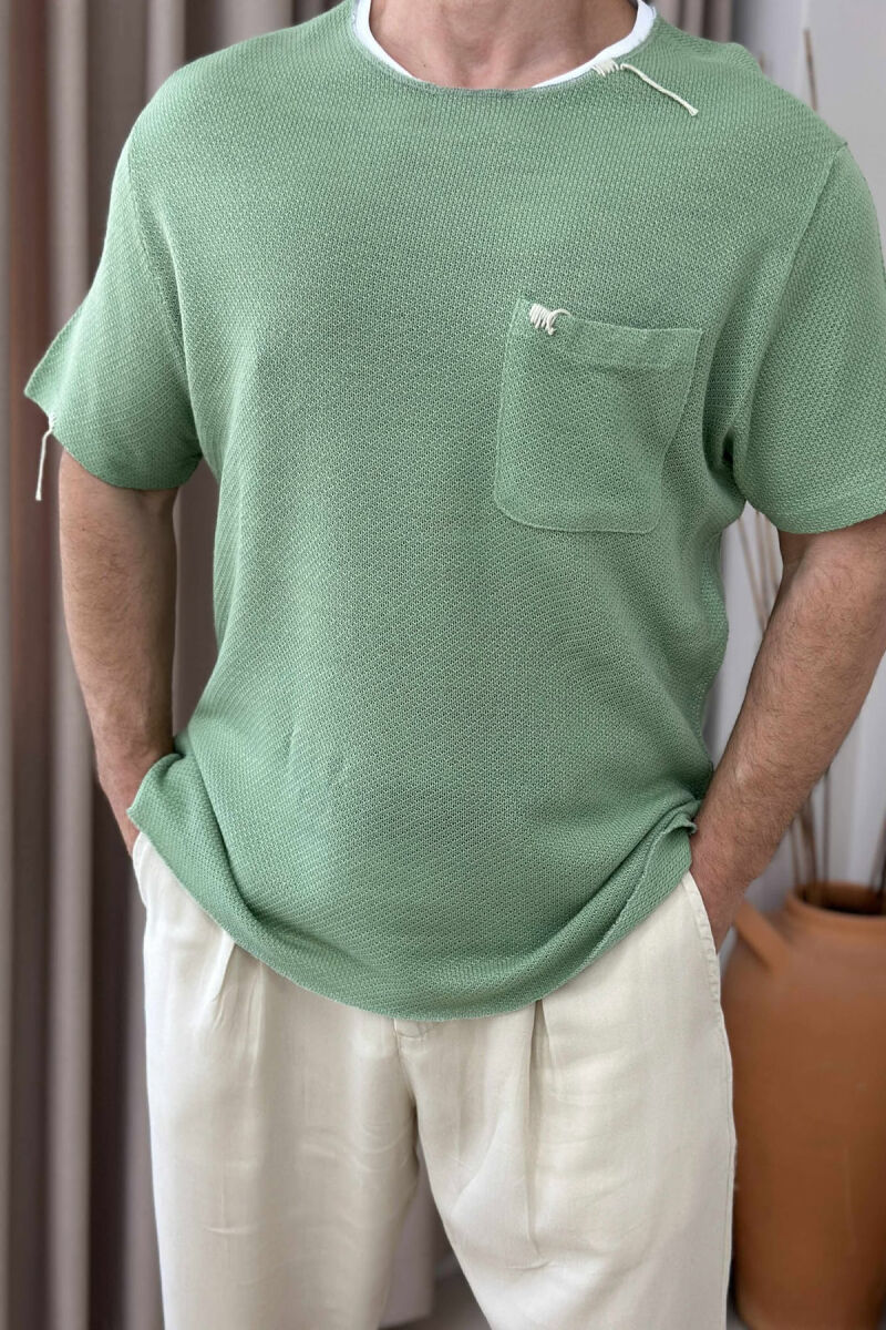 ONE COLOR SINGLE POCKET MEN T-SHIRT MINT/MENTE - 2