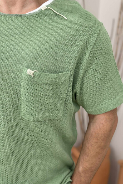 ONE COLOR SINGLE POCKET MEN T-SHIRT MINT/MENTE - 4