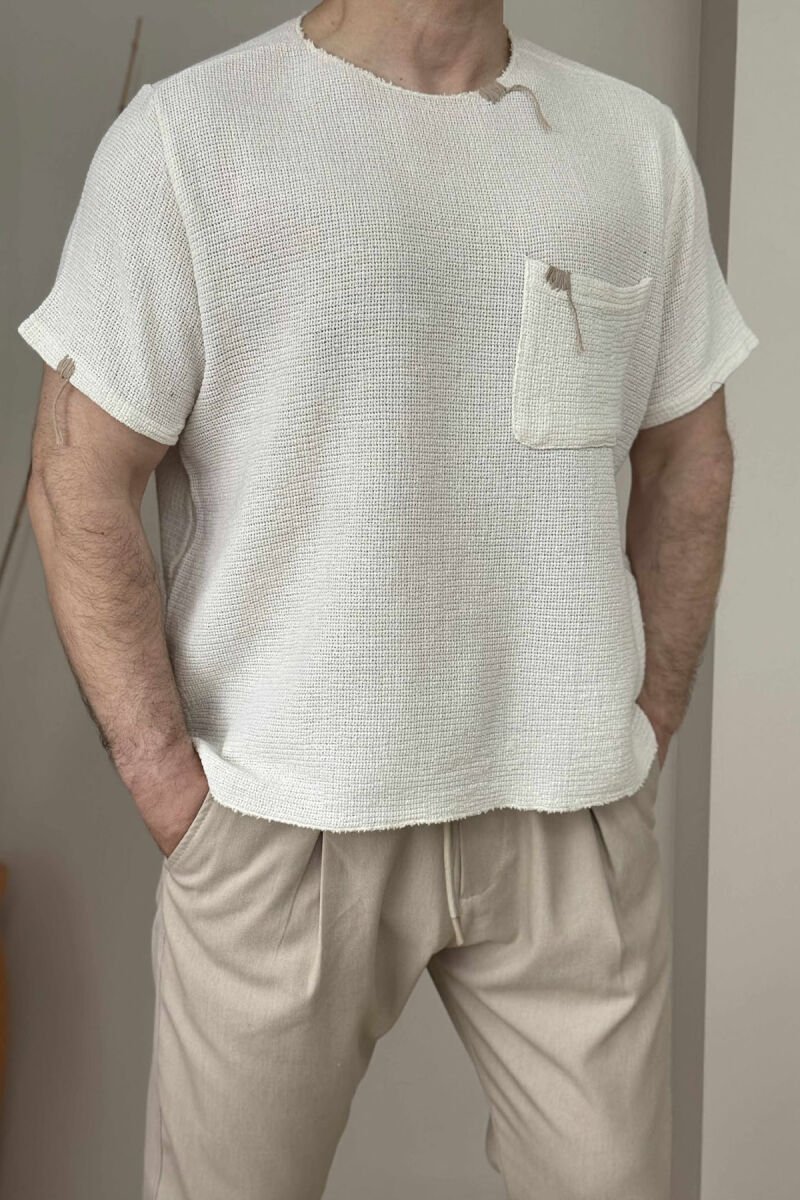 ONE COLOR SINGLE POCKET MEN T-SHIRT WHITE-E BARDHE - 1