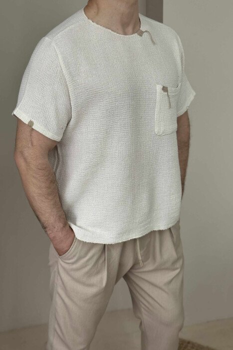 ONE COLOR SINGLE POCKET MEN T-SHIRT WHITE-E BARDHE - 3