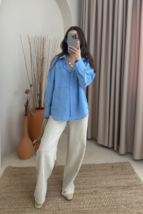 ONE COLOR SINGLE POCKET WOMEN SHIRT LIGHTBLUE/BZ - KLAUDIO FASHION