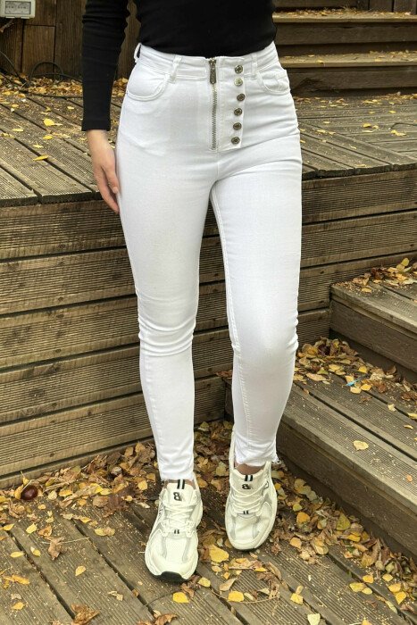 ONE COLOR SKINNY WOMEN JEANS WHITE-E BARDHE - KLAUDIO FASHION