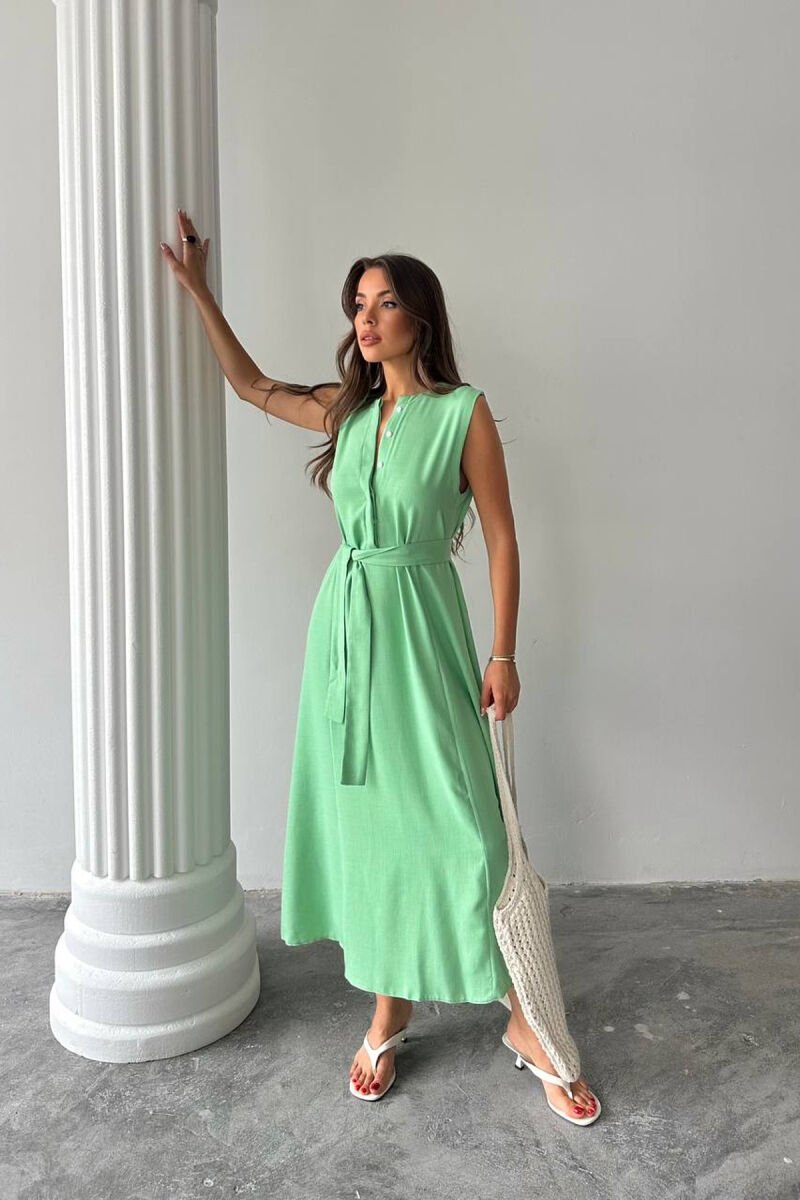 ONE COLOR SLEEVELESS BELT DETAIL WOMAN DRESS MINT/MENTE - 2